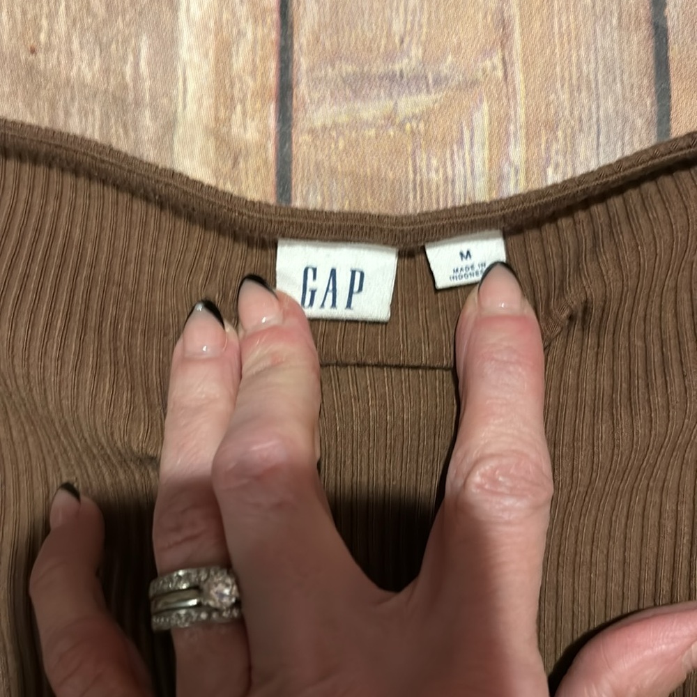 Gap medium ribbed stretch maxi dress brown short sleeve - Picture 2 of 3